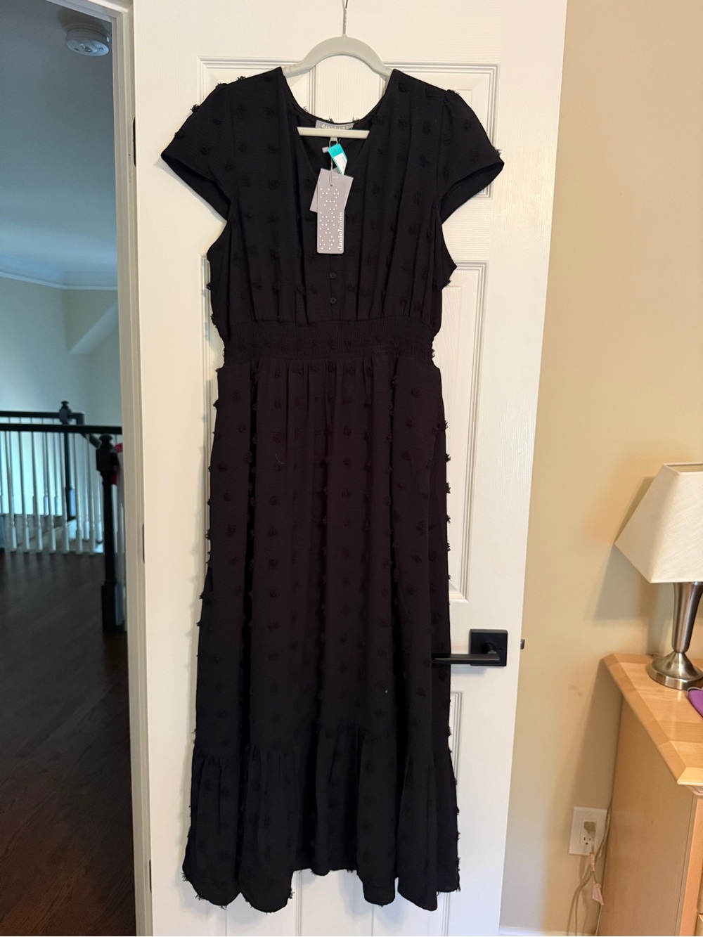 NWT Daniel Rainn Clip Dot Black Maxi Dress